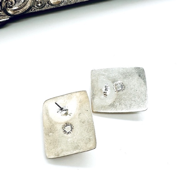 Vintage Modernist Large Silver Earrings - Picture 3 of 9